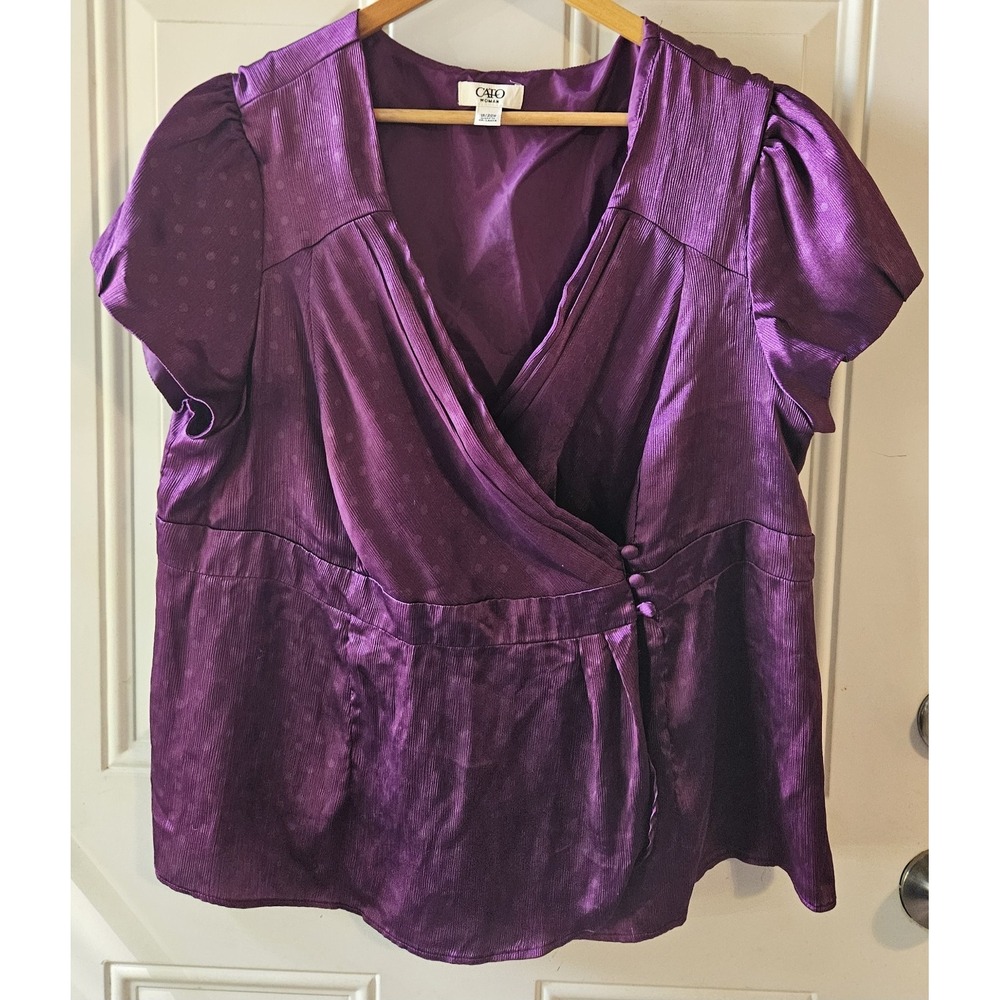 Cato Woman‎ 18/20W Purple Satin Blouse Plus Size Empire Waist Surplice Top